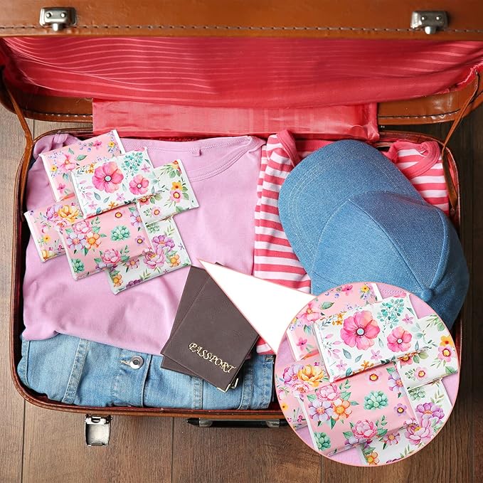 24 Packs Travel Size Tissue Pocket Slim Pack Facial 3 Ply Wallet Size Pocket Tissues for Travel Wedding Party Favors, 6 Styles(Beautiful Flowers)