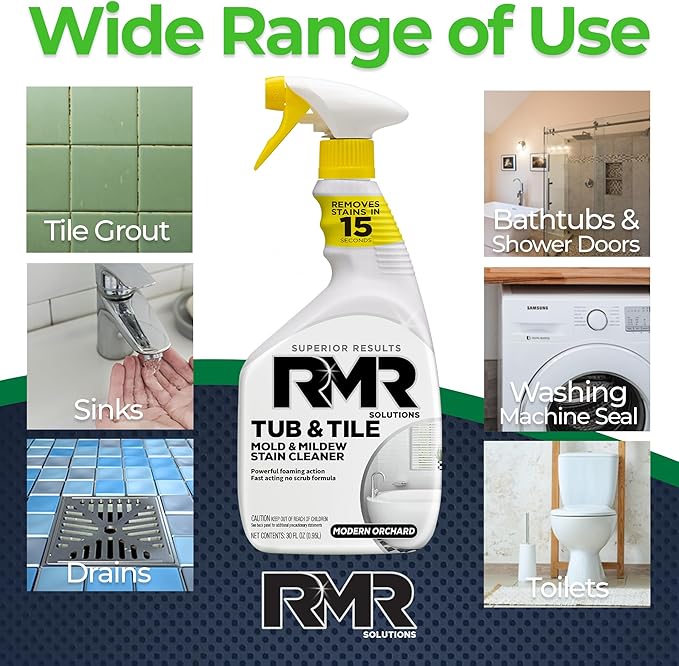 RMR - Tub and Tile Cleaner, Industrial-Strength, No-Scrub Foam Cleaner, Modern Orchard Scent, 30 Fl Oz