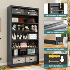 55" Storage Cabinet with 6 Adjustable Shelves (8 Tiers Total), Metal Shelving Unit for Garage, Pantry, Office – Easy Assembly, Durable Freestanding Organizer (Black, 7 Tier-55"H x 27.6"W x 11.8"D)