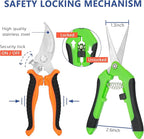 3-pack Garden Pruning Shears Set with Stainless Steel Blades, Bypass Pruners, Handheld Secateurs, Tree Trimmers, with Garden Scissors Whetstone,a Clean Brush and a hard Case