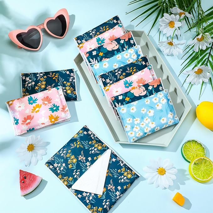 PerKoop 100 Pack Pocket Tissues Travel Slim Packs Small Facial Tissues Wallet Size Toilet Paper for Travel Guest Wedding Supplies, 4 Styles(Country Floral)