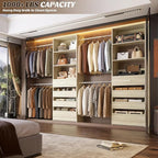 Aheaplus Closet System, 4-9Ft Closet Organizer with 4 Wooden Drawers, Wood Closet Organizer System with Tower, Walk-in Closet Organizer Wardrobe Garment Clothes Rack with 4 Hanging Rods, 2White Oak