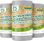 Microfiber Cleaning Cloths Roll, 225 Pack Tear Away Microfiber Towels Roll, 12" x 12" Lint Free Rags, Reusable Cleaning Cloths, Washable, Scratch Free,Ultra Absorbent Dish Rags(Grey)