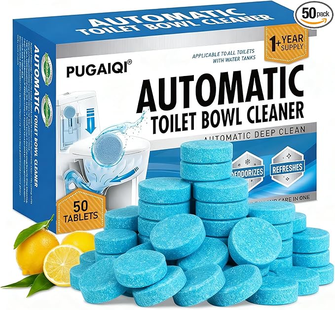 Toilet Bowl Cleaner Tablets Blue Toilet Tank Cleaners, Septic-Safe Hard Water Stain Remove, Effervescent Stain & Odor Remover Bathroom， Automatic Toilet Cleaning & Deodorizer 50 TabsTTDS