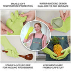 Reusable Waterproof Household Dishwashing Cleaning Rubber Gloves, Non-Slip Kitchen Glove (Green, Medium (Pack of 3))