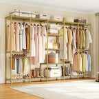 ONBRILL F5 Extra Large Industrial Pipe Clothing Rack, Freestanding Portable Closet Organizer System with Shelves & Hanging Rods, 88.6'' Wide Heavt Duty Clothes Rack, Max Load 1300lbs, Gold