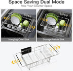 JASIWAY Dish Drying Rack in Sink, Expandable Stainless Steel Dish Drainers for Kitchen Counter, Dish Dryer Rack for Inside Sink, Over The Sink Dish Racks with Utensil Holder, Silver