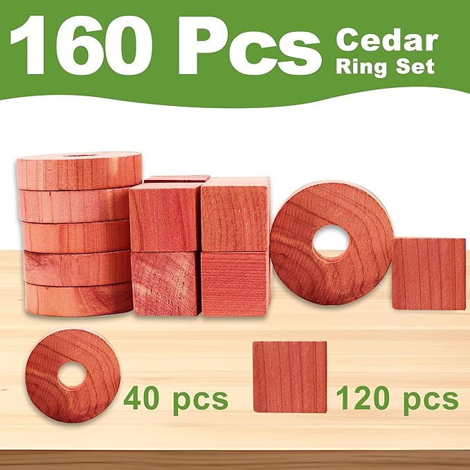 (172pcs) Cedar Block for Closet Drawers, Aromatic CedarRings, Natural Fresh Scent CederWood, CedarClosets Clothes Storage Wardrobes and Drawers Cedar Freshener