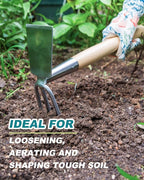 Hoe and Cultivator Garden Rake Hand Tiller Tool Wood Handle Double Sided Cultivator Versatile Tool for Digging,Loosening Soil,Weeding,Breaking Up Soil,Cultivating,Preparing Seedbeds Combination Garden