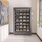 OYREL Shoe Rack Storage Cabinet 32 Pairs Organizer Shelf Tall for Shoes Large Free Standing Racks Vertical Shoe Holder Stand with Cover Two Boxes Closet