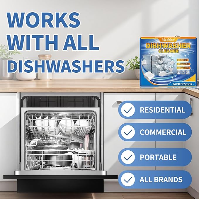 Dishwasher Cleaner and Deodorizer Tablets – 24 Pack, Natural Heavy Duty Deep Cleaning Descaler pods, Compatible with All Dish washer Models, Removes Limescale Grease& Odor, Septic Safe(1-Year Supply)