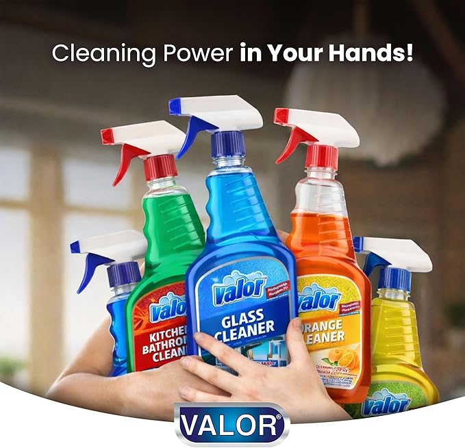 Valor Glass Cleaner Trigger Sprayer – Streak-Free Shine for Glass & Mirrors, 32 fl oz (32 Fl Oz (Pack of 3))