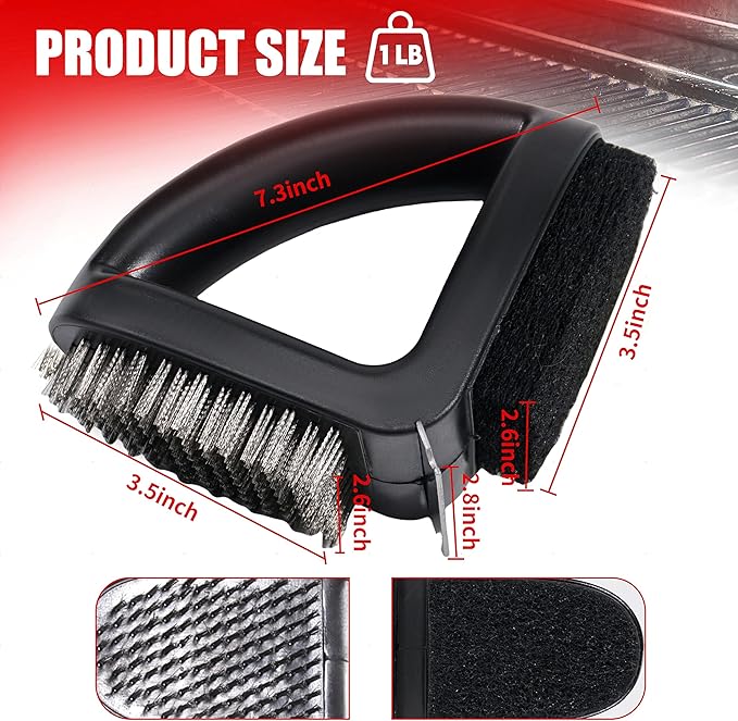 RELHP 4-in-1 Grill Brush [Bristle-Free Sponge Pad & Wire] Combined BBQ Brush,Ultra Safe & Heavy-Duty Grill Cleaner for Outdoor Grill Grill Brush and Scraper Grill Accessories Gifts for Men/Dad