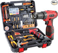 108 Piece Power Tool Combo Kits with 16.8V Cordless Drill, Household Tools Set with DIY Hand Tool Kits for Professional Garden Office Home Repair Maintain-Black/Red