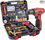 108 Piece Power Tool Combo Kits with 16.8V Cordless Drill, Household Tools Set with DIY Hand Tool Kits for Professional Garden Office Home Repair Maintain-Black/Red