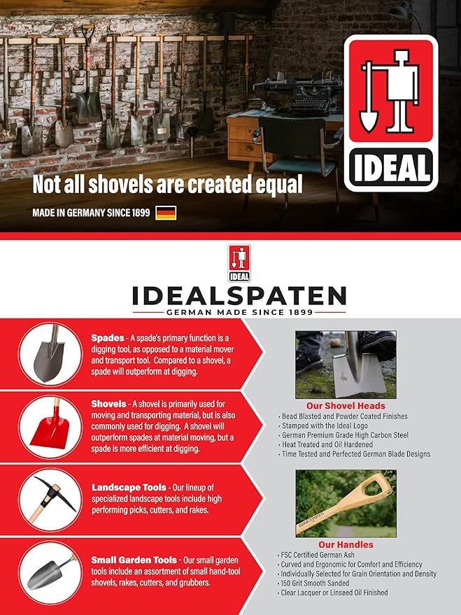 IDEALSPATEN - Made in Germany Since 1899 - Kieler Pointed Spade - D Handle Professional Cutting and Digging Spade 5.25lb - 45in (Kieler)#IS110