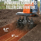 MAXLANDER 20V Cordless Tiller Cultivator, 9-Inch Electric Garden Tiller with 48 Steel Tines, 360RPM Battery Powered Rototiller for Gardening,2 x 3.0Ah Battery and Charger Included