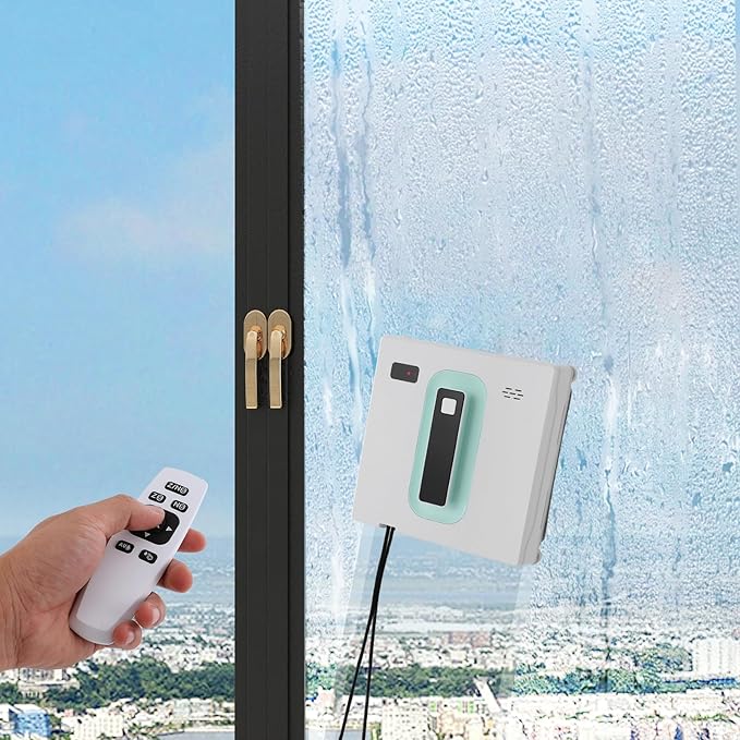 Automatic Window Vacuum Cleaner, Window Cleaner Robot – 3 Cleaning Modes (Z/N,Z,N), Remote/APP Control, 2500Pa Suction, 1.69oz Tank, 16.4ft Cable for Home, Office, High-Rise Users