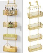 HapiRm Over The Door Organizer - Hanging Door Organizer with 4 Metal Large Capacity Baskets and Adjustable Coat Hook for Bathroom Bedroom Kitchen Pantry Closet Cabinet