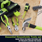 FASTPRO 177-Piece 20V Cordless Lithium-ion Drill Driver and Home Tool Set, Household Repairing Tool Kit with Drill in Storage Case, Green