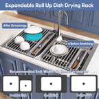 JASIWAY Over The Sink Dish Drying Rack for Kitchen, Expandable (12.8"-23.8" D x 15.5" W) Roll Up Dish Drainer with The Function of Fordable, Rust Proof, Large Sink Cover with Removable Utensil Holder