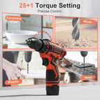 Cordless Drill Set,12V Power Drill Driver 3/8" Keyless Chuck with 92 Acessories, Built-in LED Light, 25+1 Position, Electric Drill for Home DIY Projects (Orange)