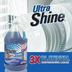 Ultra Shine™ 4 Pack 3X Platinum™ Dishwashing Liquid, Powerful Grease Remover, 1 Gallon - Concentrated Dish Cleaner Soap for Commercial Kitchens, Restaurants & Home Cleaning, Gentle on Hands & Skin