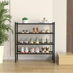 ROMGUAR CRAFT 4 Tier Bamboo Shoe Rack for Closet Free Standing Wood Shoe Shelf for Entryway Small Space Stackable 27"x11"x26" (Black)