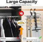 Pants Hangers Space Saving - 4 PCS Closet Organizer and Storage Jean Hangers, Stainless Steel Anti-Slip Clothes Hanger Scarf Holder Pants for Jeans Leggings Trousers Rack for Back to School, Black
