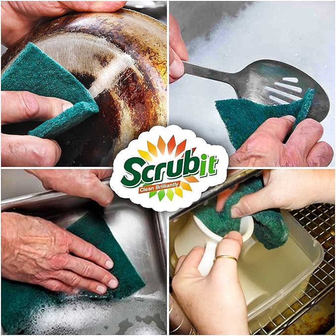 Scouring Pads - Heavy Duty Household Cleaning Scrubber with Non-Scratch Anti-Grease Technology - Reusable Scrubbing Pads - Green, 12 Pack