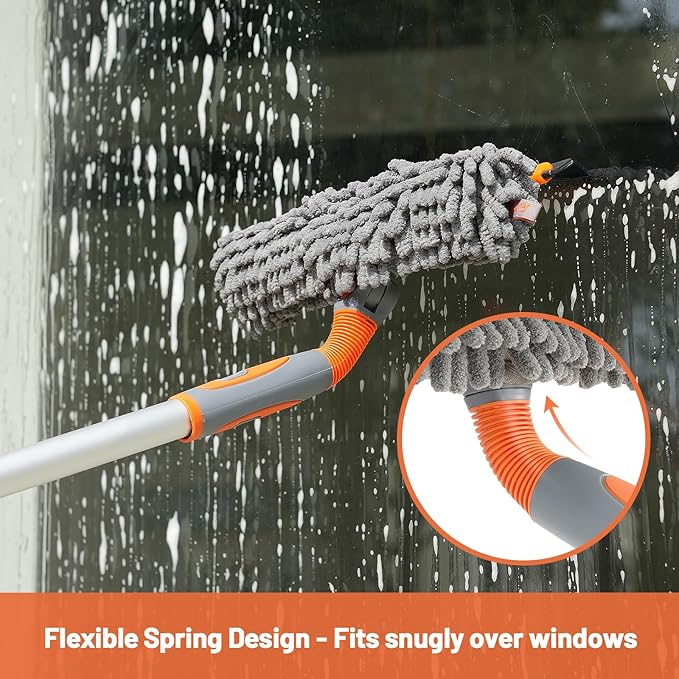 Eazer 89'' Squeegee Window Cleaner 2 in 1 Rotatable Window Cleaning Tool Kit with Extension Pole, Window Washing Equipment with Bendable Head for Indoor/Outdoor Window and Car Glass