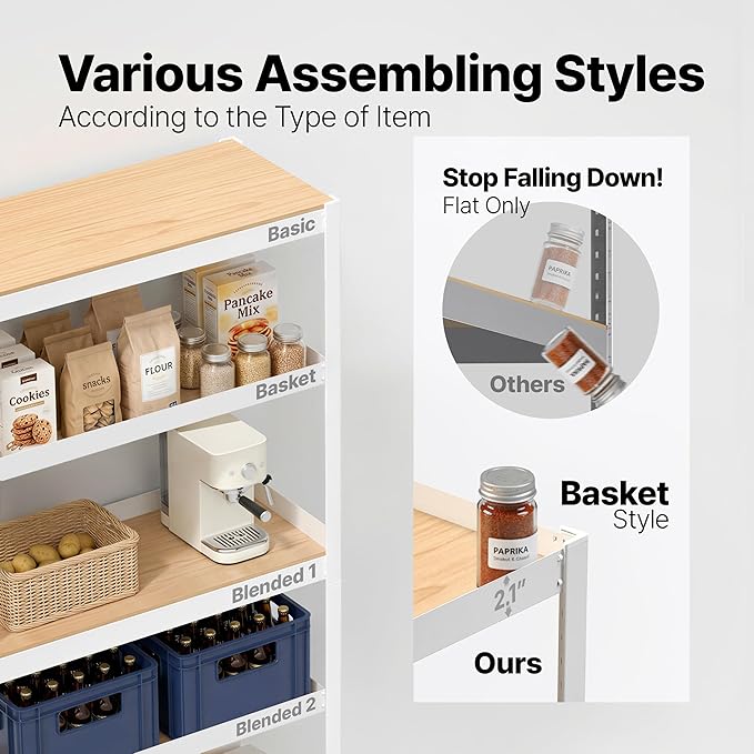 HOMEDANT House 48.1" 5-Tier Metal Rolling Cart Shelf Rack Casters Heavy Duty Laminated Wheel Shelving Unit Adjustable Utility Storage Shelves Shelf Kitchen Garage White 1Pack