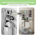 Over The Toilet Storage Cabinet with 7 Shelves, Imitation Walnut Grain Above Toilet Bathroom Organizer with Toilet Paper Holder Stand, Space Saver for Restroom, Laundry, Bathroom (White)