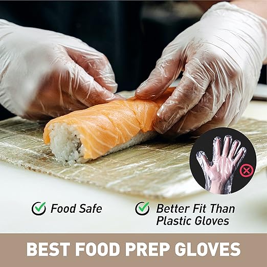 OKIAAS Disposable Gloves S, Food Safe, Bulk of 200 Pcs|Latex and Powder-Free Clear Vinyl Gloves for Cleaning, Food Prep
