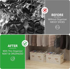 Shoe Organizer for Closet, 2 Pack Shoe Storage Bins Foldable Shoe Storage Box Containers with Clear Cover and Sturdy Handles, Shoe Rack for Closet Storage for Sneakers Heels Slippers, Fit 12-24 Pairs