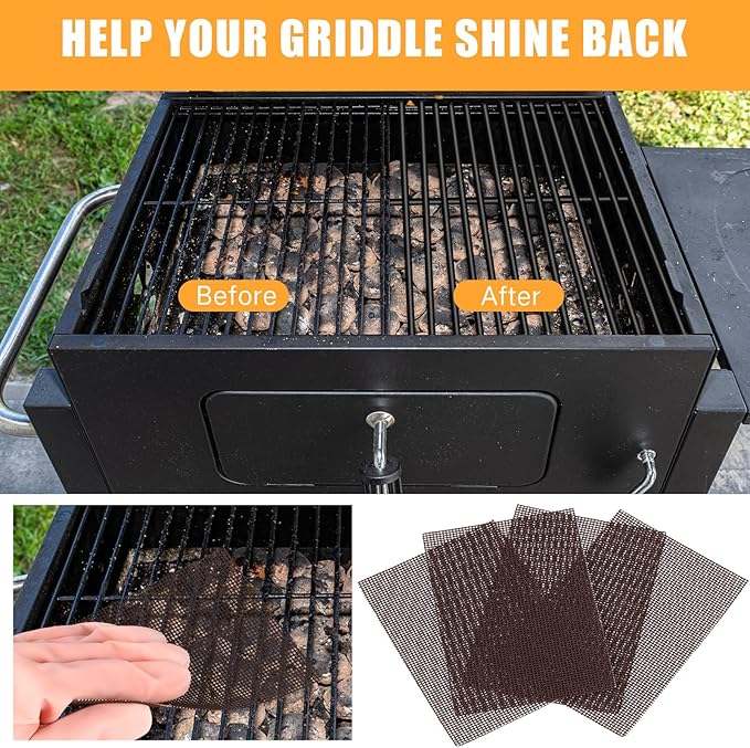 400 Pack Griddle 4x5.5'' Screen Grill Cleaning Screens Pre-treated Abrasive Mesh Pads for Flat Top Stainless Steel Griddle Cleaning Accessories Bundle