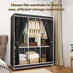 BAOKALER Portable Closet, Portable Closets for Hanging Clothes with 3 Hanging Rods and 6 Storage Shelves, Non-Woven Fabric Cover, Black Wardrobe Closet Easy to Assemble and Strong and Stable