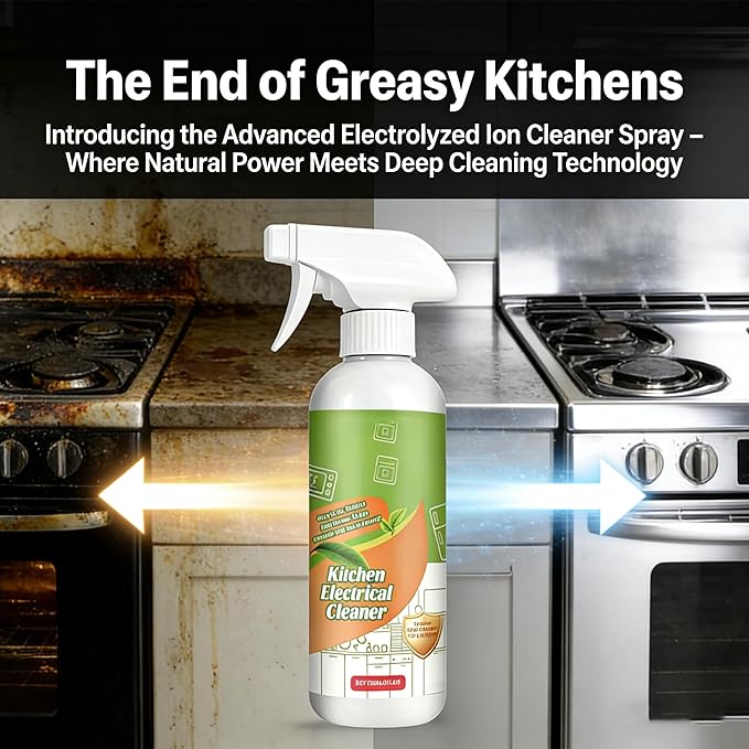 Electrolyzed Ion Kitchen Cleaner Spray - Natural Ingredient Formula & Multi-Purpose Cleaner-Purpose Degreaser for Oven, Stove, Grill, Range Hood & All Kitchen Appliances (1)