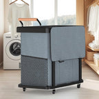 60 Gal (230L) Laundry Hamper 3 Section with Lid, Leather Patchwork Laundry Sorter with Rolling Lockable Wheels and Handle, Laundry Basket Organizer for Laundry Room, Bedroom and Bathroom - Gray