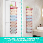 HapiRm Towel Racks for Bathroom Storage - 9 Tier Over The Door & Wall Mount Rolled Towel Storage Organizer Holder with Metal Shelf Basket for Small Bathroom, Camper, Rv - Pink, Patented