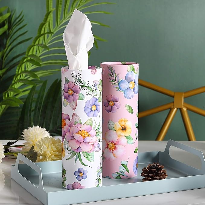 200 Sheets Car Tissues Holder with Facial Tissues 3-ply Travel Tissue Tubes 4 PK Tissues Box Container Perfect Fit for Car Cup Holder Cylinder (Pink)