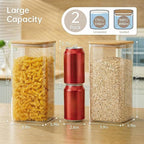 Extra Large Square Glass Flour & Sugar Storage Containers with Airtight Lids, 168 floz - 2 Pack Glass Jars with Bamboo Lids for Pantry, Air tight Food Storage Containers for Cereal, Pasta, Rice