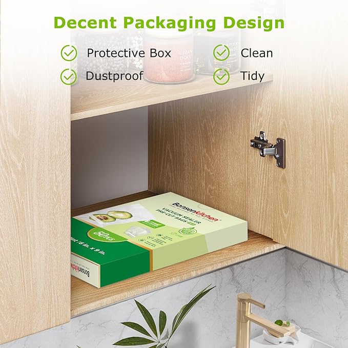 Bonsenkitchen Precut Vacuum Sealer Bags, 50 Pint 6" x 9" Food Sealer Bags, Food Grade, BPA Free, Heavy Duty, Customized Size Vacuum Bags for Vac Storage, Meal Prep or Sous Vide Cooking, VB10