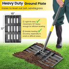 Lawn Leveling Rake, Heavy Duty 17"x10" Curved Ground Plate, 72" Long Handle Lawn Leveler Tool Landscape Rake for Compost Soil Dirt Sand Grass Peat Moss