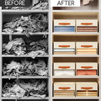 Homsorout Drawer Organizers and Storage - 12 Pack Foldable Pants Organizer with Clear Window & Handles, Fabric Closet Organizer for Clothes, Jeans, Sweaters, Towels, T-shirt, Scarf (Beige)