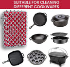 Cast Iron Scrubber Kit + Pan Scraper - 316 Cast Iron Chainmail Scrubber - Skillet Cleaner Scrubber - Cast Pan Scrubber Cleaner - Chainmail Chain Scrubber - Silicone Sponge - Dishwaher Safe