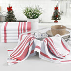 Homaxy Premium Kitchen Towels 18”x 28”, Large Cotton 380 GSM Kitchen Hand Towels, Stripe and Terry Dish Towel, Highly Absorbent Tea Towel Set with Hanging Loop, 8 Pack, Red