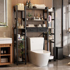 Besiost Over The Toilet Storage with 2 Drawers - 11 Tier Bathroom Organizer Freestanding Space Saver Storage Rack with Adjustable Shelf Above Toilet Stand with 4 Hooks for Restroom, Laundry, Grey Oak