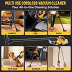 Cordless Vacuum Cleaner Compatible with Dewalt 20V Battery (No Battery), 50kPa 125AW Strong Suction | 5 HEPA Filters | 4-in-1 Nozzle | 65CFM Brushless Handheld Vacuum for Home, Car, Pet (Tool Only)