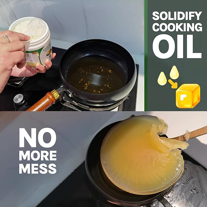 Grease Solidifier Powder, Cooking Oil Solidifier for Disposal, 2.25 Gallon Fry oil Away from Mess, Frying Oil Hardener, Vegetable Canola Fry Oil Solidifying Powder to Gel, 100% Plant-Based, 12 oz Value Pack